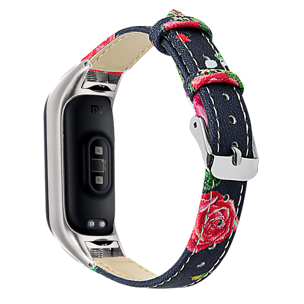 For Xiaomi Smart Band 8 Watch Bands Genuine Cowhide Leather Straps with Silver Watch Case