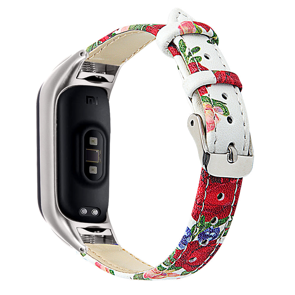 For Xiaomi Smart Band 8 Watch Bands Genuine Cowhide Leather Straps with Silver Watch Case
