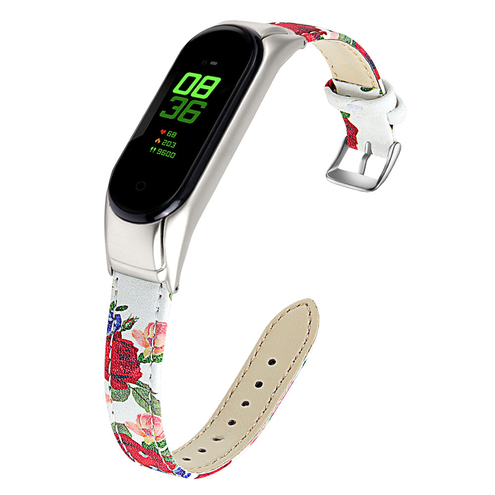 For Xiaomi Smart Band 8 Watch Bands Genuine Cowhide Leather Straps with Silver Watch Case