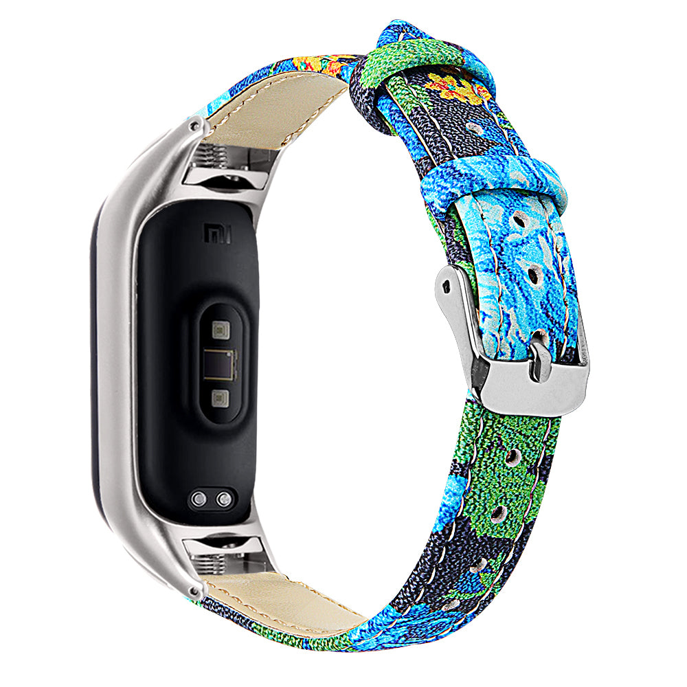 For Xiaomi Smart Band 8 Watch Bands Genuine Cowhide Leather Straps with Silver Watch Case