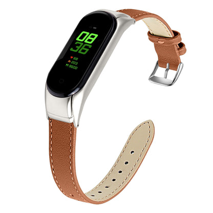 For Xiaomi Smart Band 8 Watch Bands Genuine Cowhide Leather Straps with Silver Watch Case