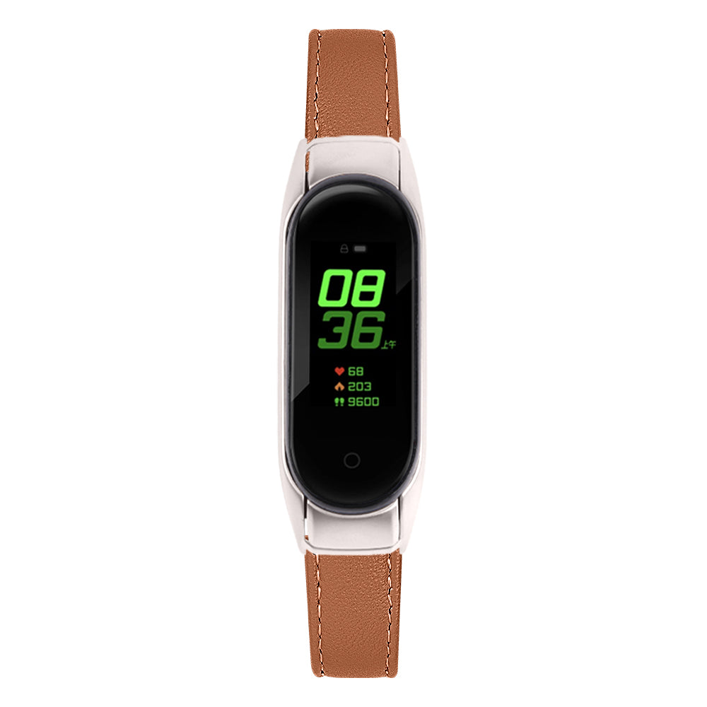 For Xiaomi Smart Band 8 Watch Bands Genuine Cowhide Leather Straps with Silver Watch Case
