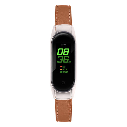For Xiaomi Smart Band 8 Watch Bands Genuine Cowhide Leather Straps with Silver Watch Case
