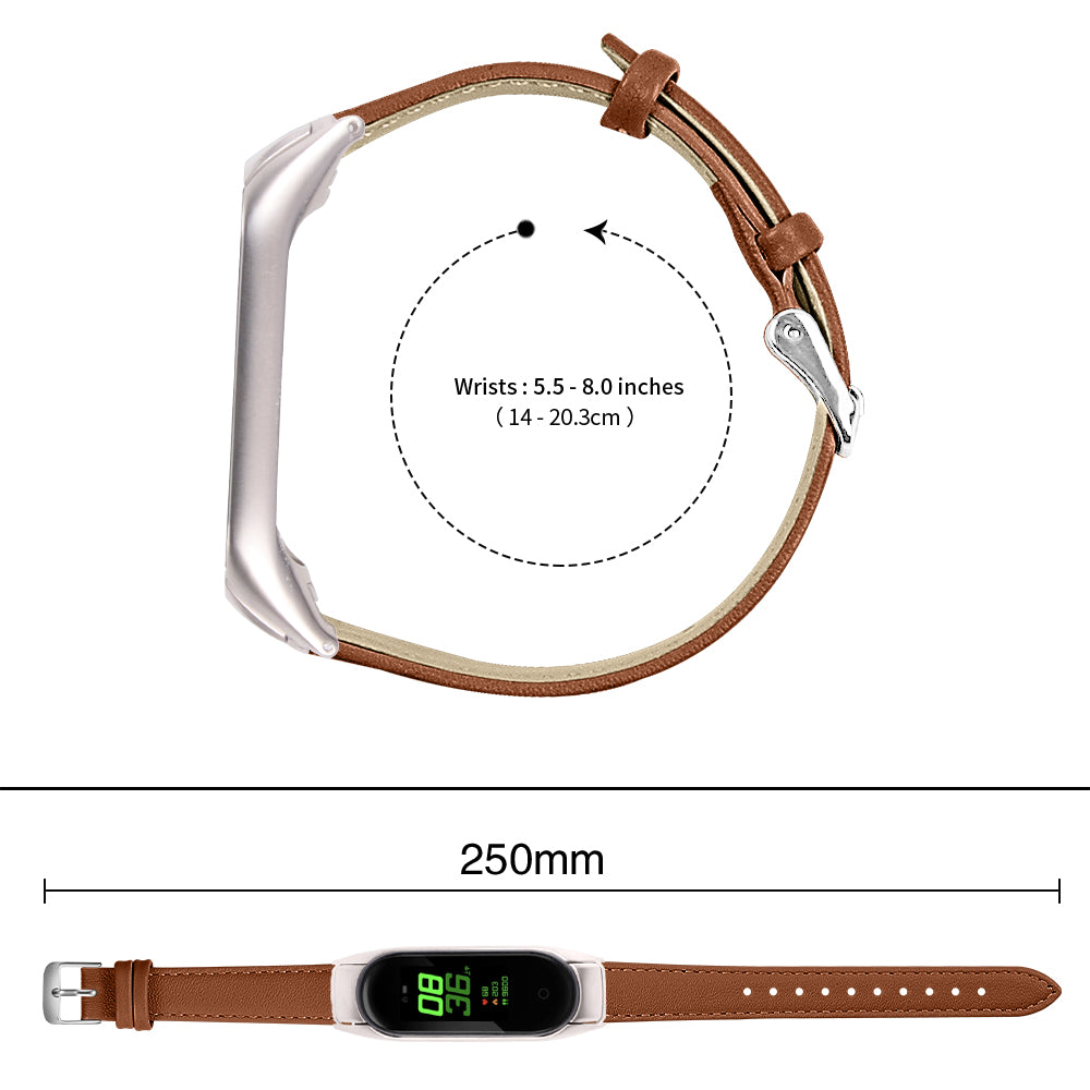 For Xiaomi Smart Band 8 Watch Bands Genuine Cowhide Leather Straps with Silver Watch Case