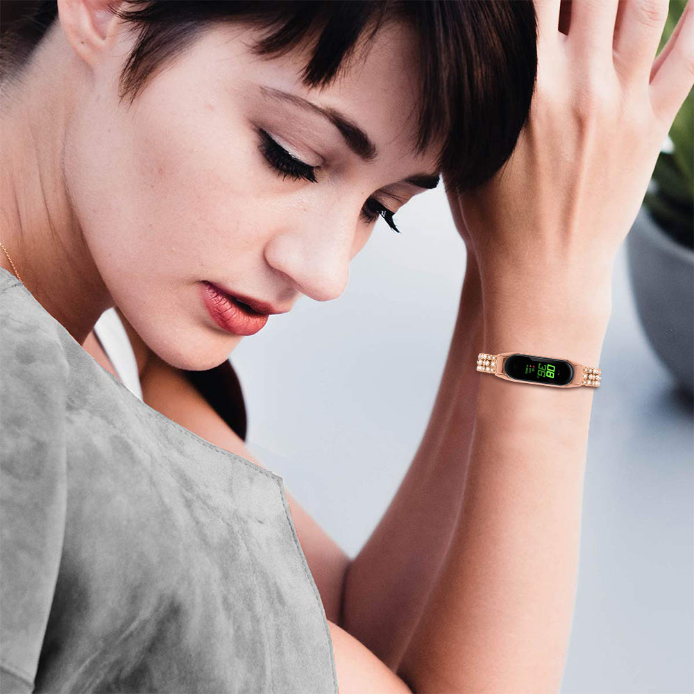 For Xiaomi Smart Band 8 Rhinestone Decor Stainless Steel  Strap Replacement Smartwatch Wrist Band