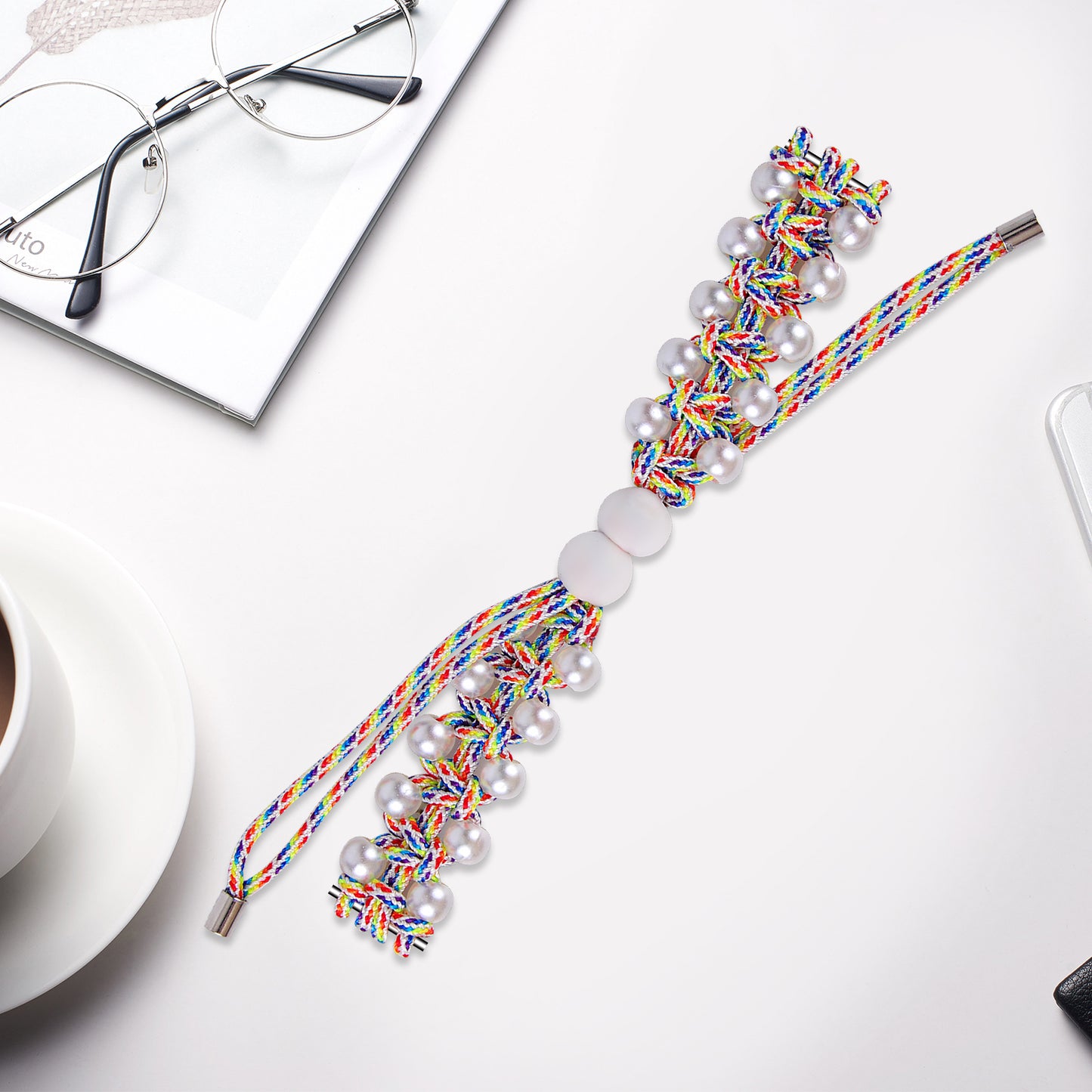 For Xiaomi Smart Band 8 Pearl Decor Adjustable Nylon Braided Watch Band Replacement Wrist Strap