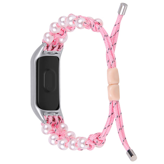 For Xiaomi Smart Band 8 Pearl Decor Adjustable Nylon Braided Watch Band Replacement Wrist Strap