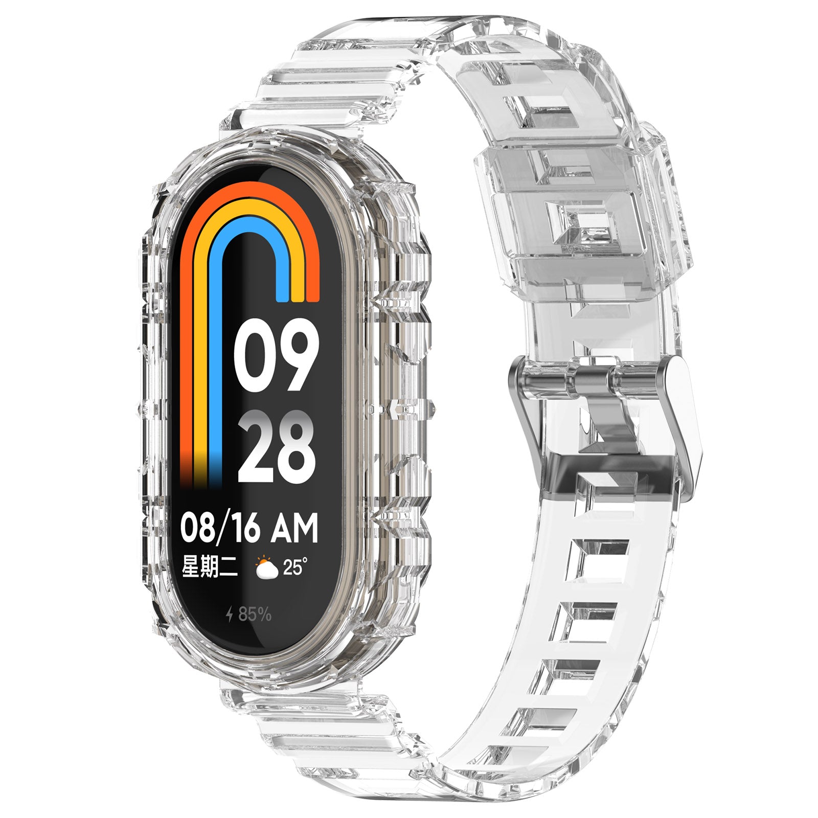 For Xiaomi Smart Band 8 Wrist Band Transparent Silicone Watch Strap with Integrated Watch Case