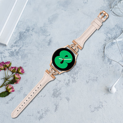 20mm Watch Strap for Samsung Galaxy Watch Active 1 / 2 / 3 40mm 44mm , Genuine Cow Leather Rhinestone Decor Band with Rose Gold Buckle