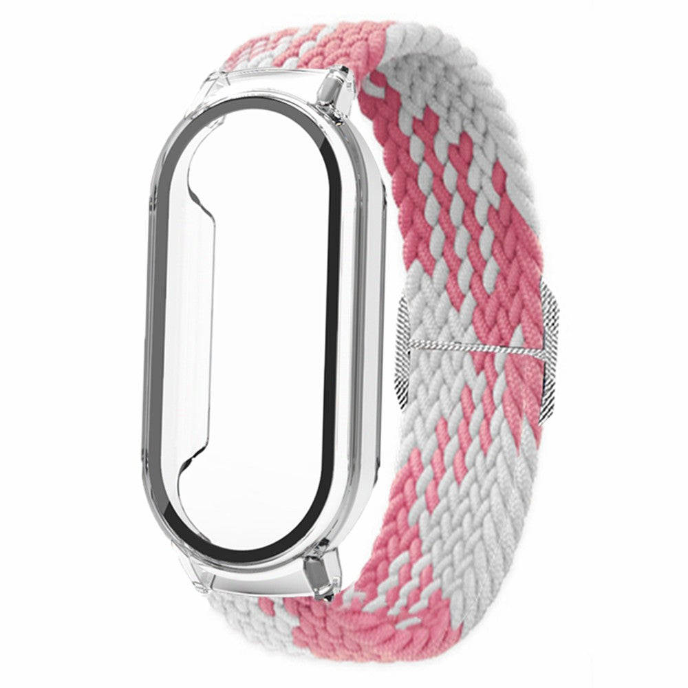 For Xiaomi Smart Band 8 Braided Nylon Watch Band Elastic Wrist Strap with Watch Case and Screen Protector