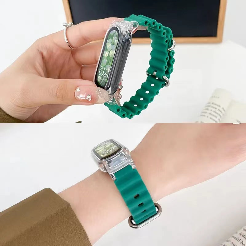For Xiaomi Mi Band 7 Ocean Silicone Band Adjustable Wrist Strap with Transparent Watch Case