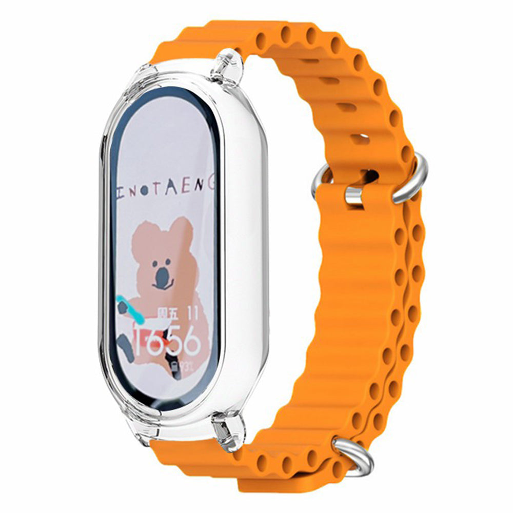 For Xiaomi Smart Band 8 Silicone Watch Strap Adjustable Ocean Watch Band with Transparent Case