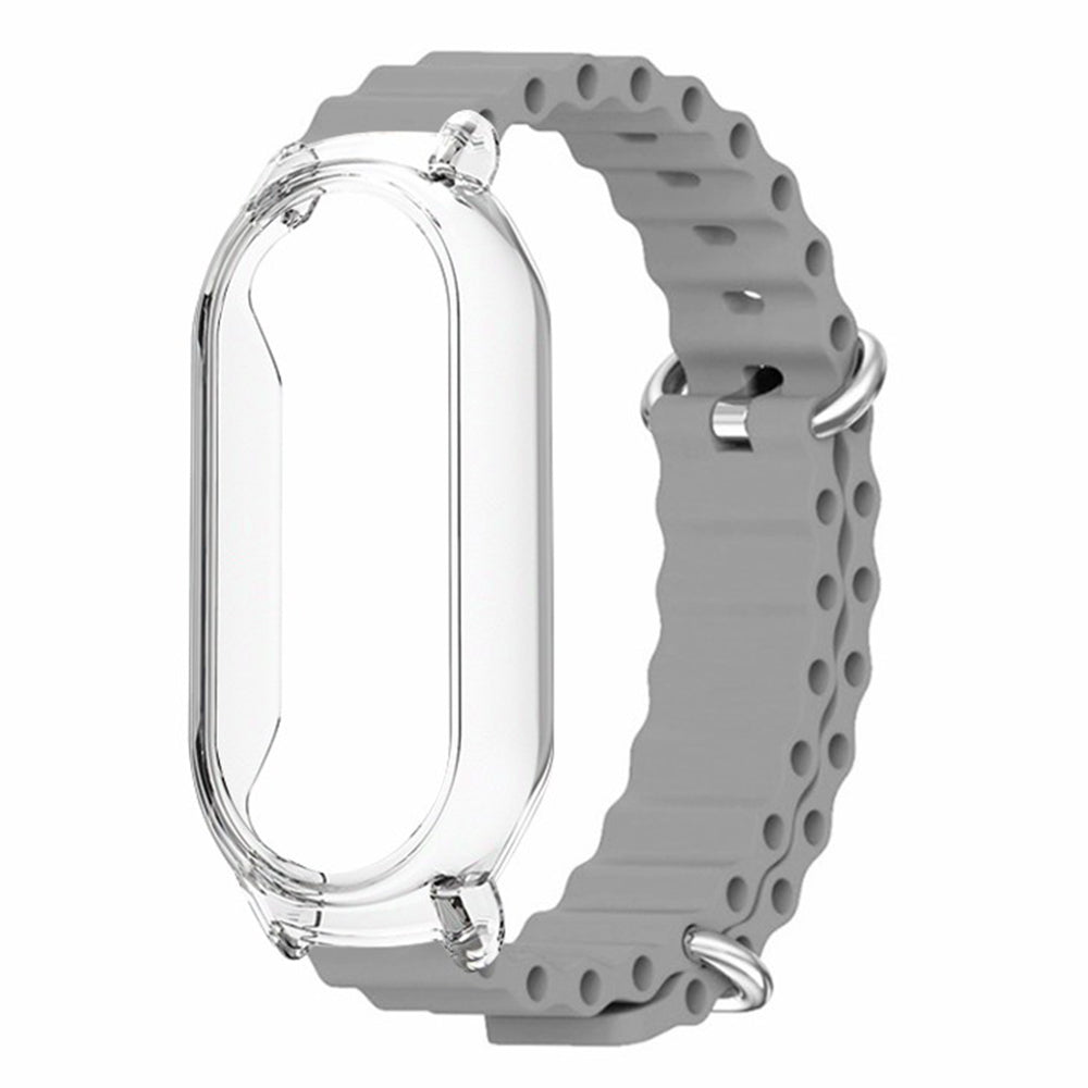 For Xiaomi Smart Band 8 Silicone Watch Strap Adjustable Ocean Watch Band with Transparent Case