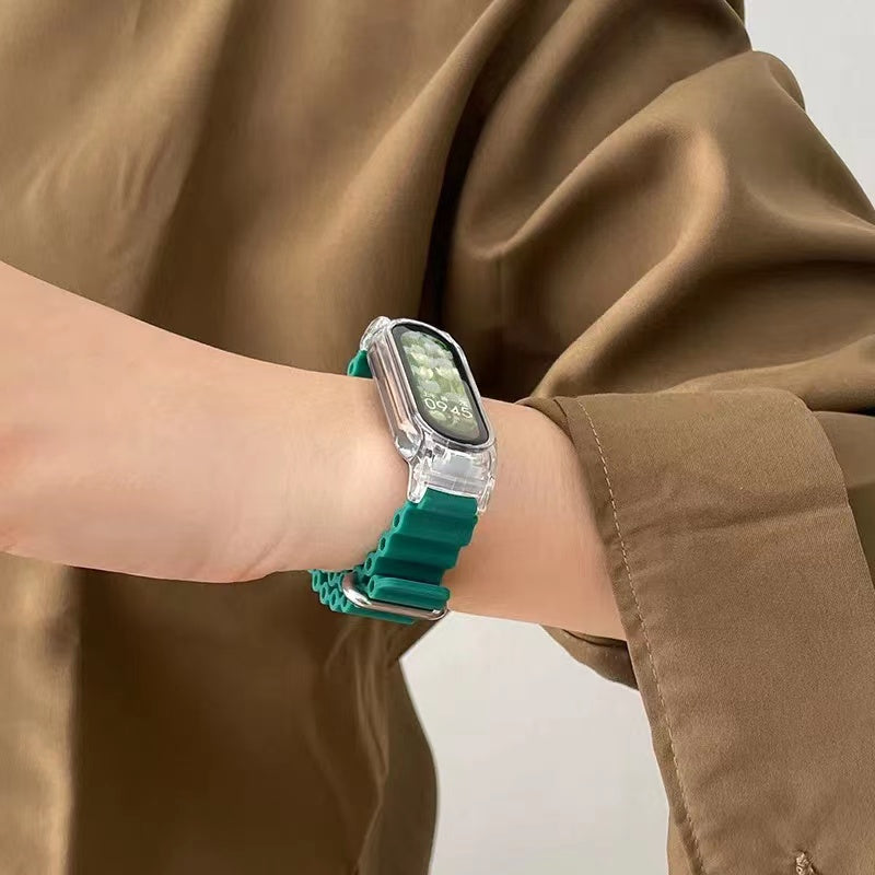 For Xiaomi Smart Band 8 Silicone Watch Strap Adjustable Ocean Watch Band with Transparent Case