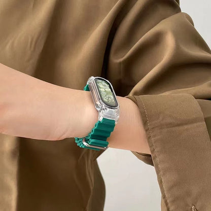 For Xiaomi Smart Band 8 Silicone Watch Strap Adjustable Ocean Watch Band with Transparent Case