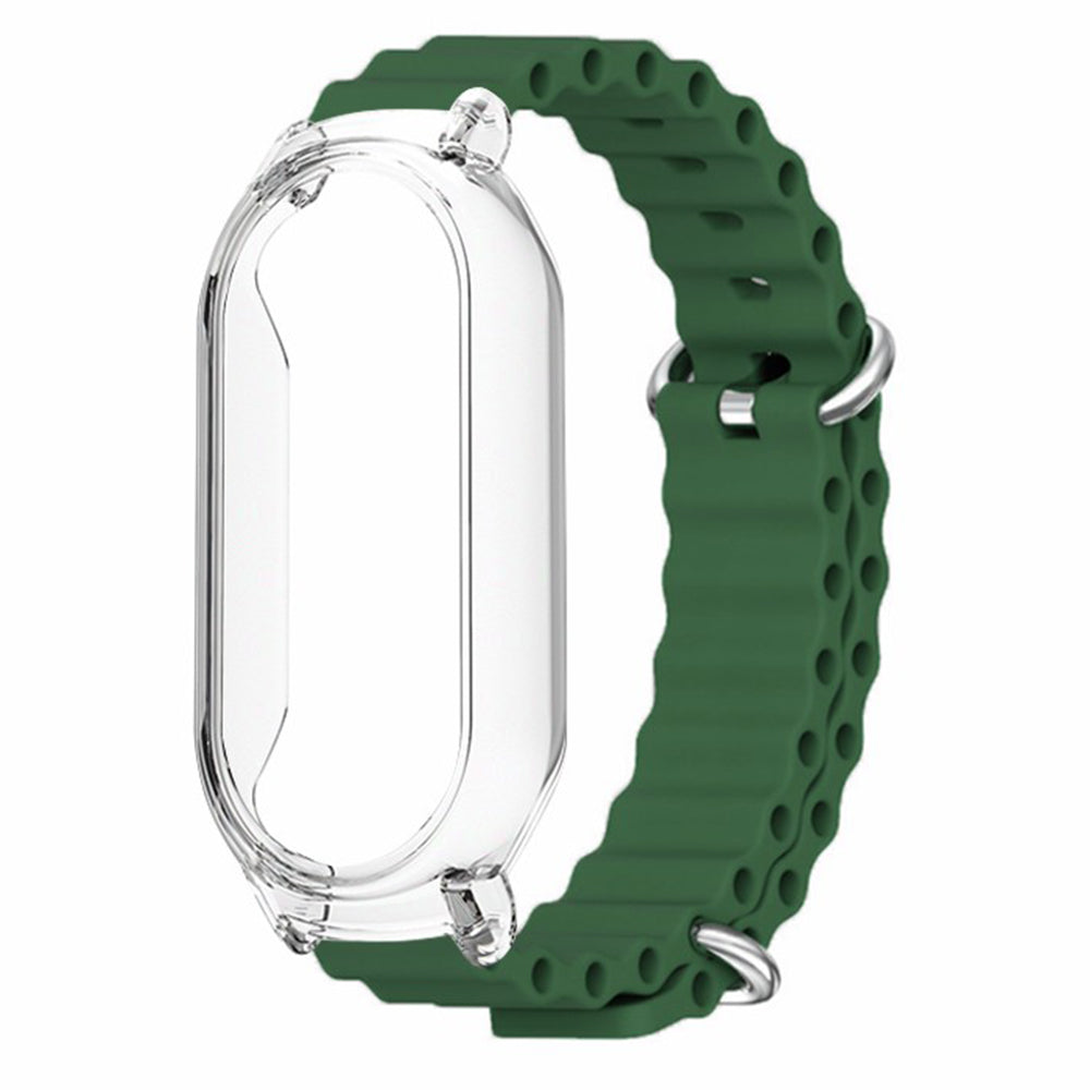 For Xiaomi Smart Band 8 Silicone Watch Strap Adjustable Ocean Watch Band with Transparent Case