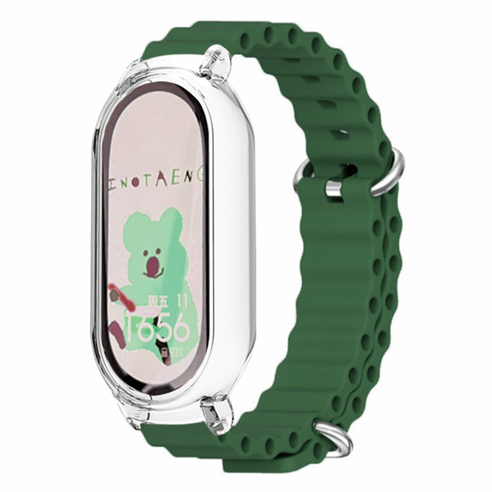 For Xiaomi Smart Band 8 Silicone Watch Strap Adjustable Ocean Watch Band with Transparent Case