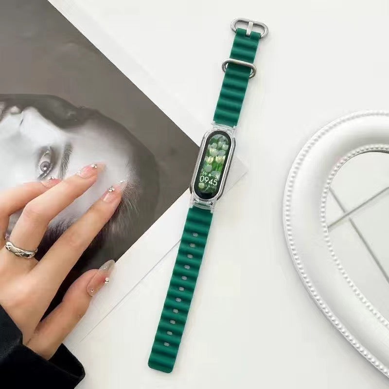 For Xiaomi Smart Band 8 Silicone Watch Strap Adjustable Ocean Watch Band with Transparent Case
