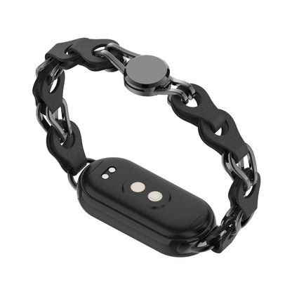 For Xiaomi Smart Band 8 Magnetic Watch Band Genuine Cow Leather+Aluminum Alloy Chain Bracelet