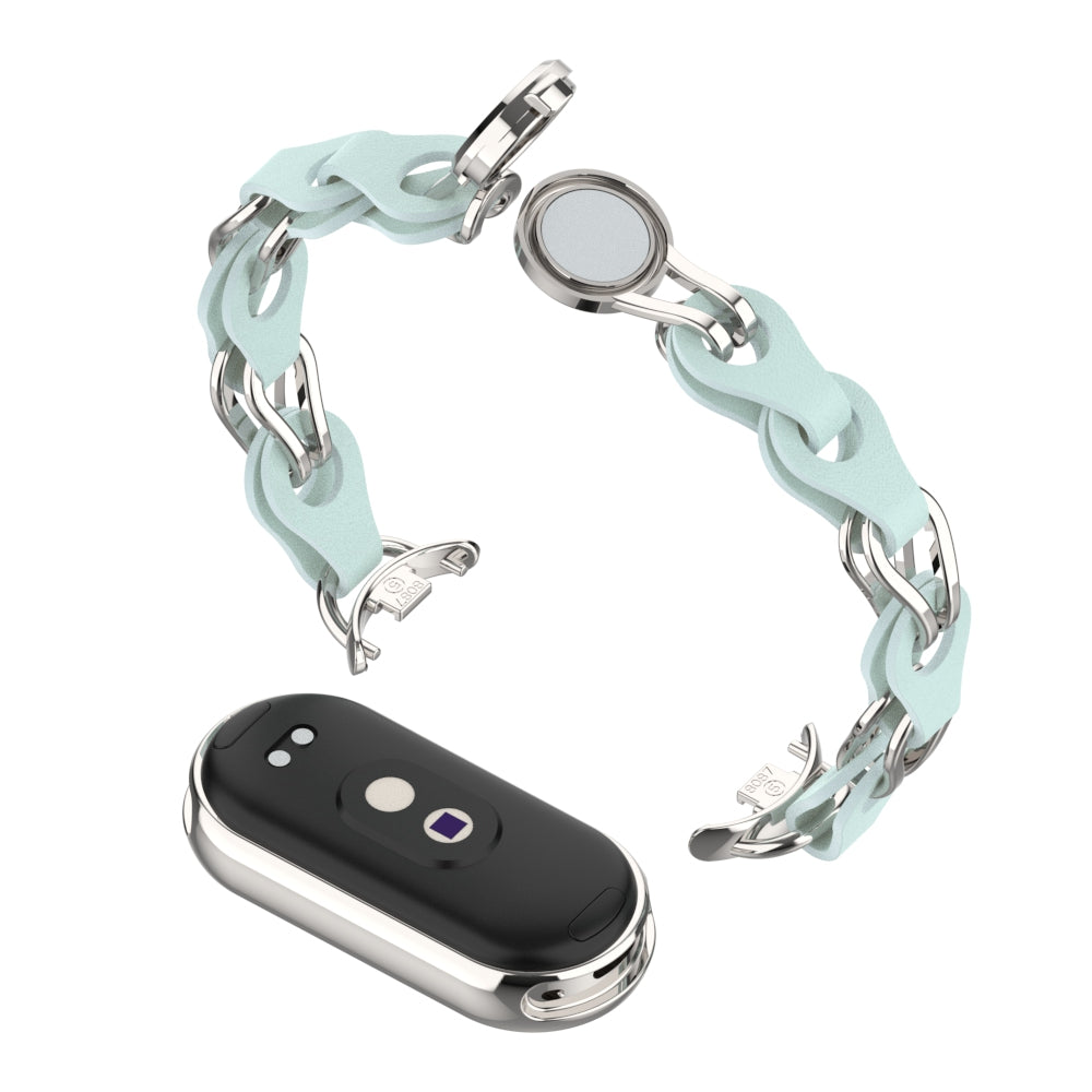 For Xiaomi Smart Band 8 Magnetic Watch Band Genuine Cow Leather+Aluminum Alloy Chain Bracelet