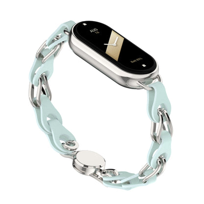 For Xiaomi Smart Band 8 Magnetic Watch Band Genuine Cow Leather+Aluminum Alloy Chain Bracelet