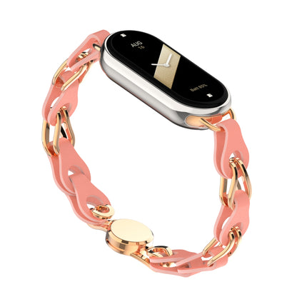 For Xiaomi Smart Band 8 Magnetic Watch Band Genuine Cow Leather+Aluminum Alloy Chain Bracelet