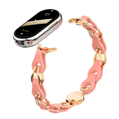 For Xiaomi Smart Band 8 Magnetic Watch Band Genuine Cow Leather+Aluminum Alloy Chain Bracelet