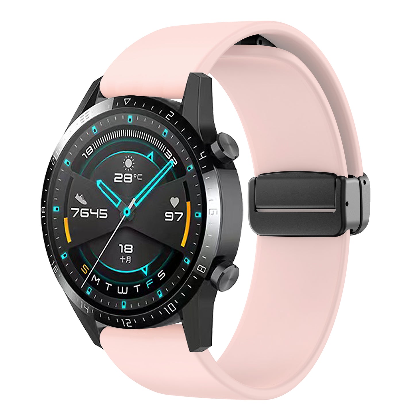 For Garmin Venu / Venu Sq / Venu Sq 2 /  Venu 2 Plus Watch Band 20mm Silicone Wrist Strap with Magnetic Folding Black Buckle