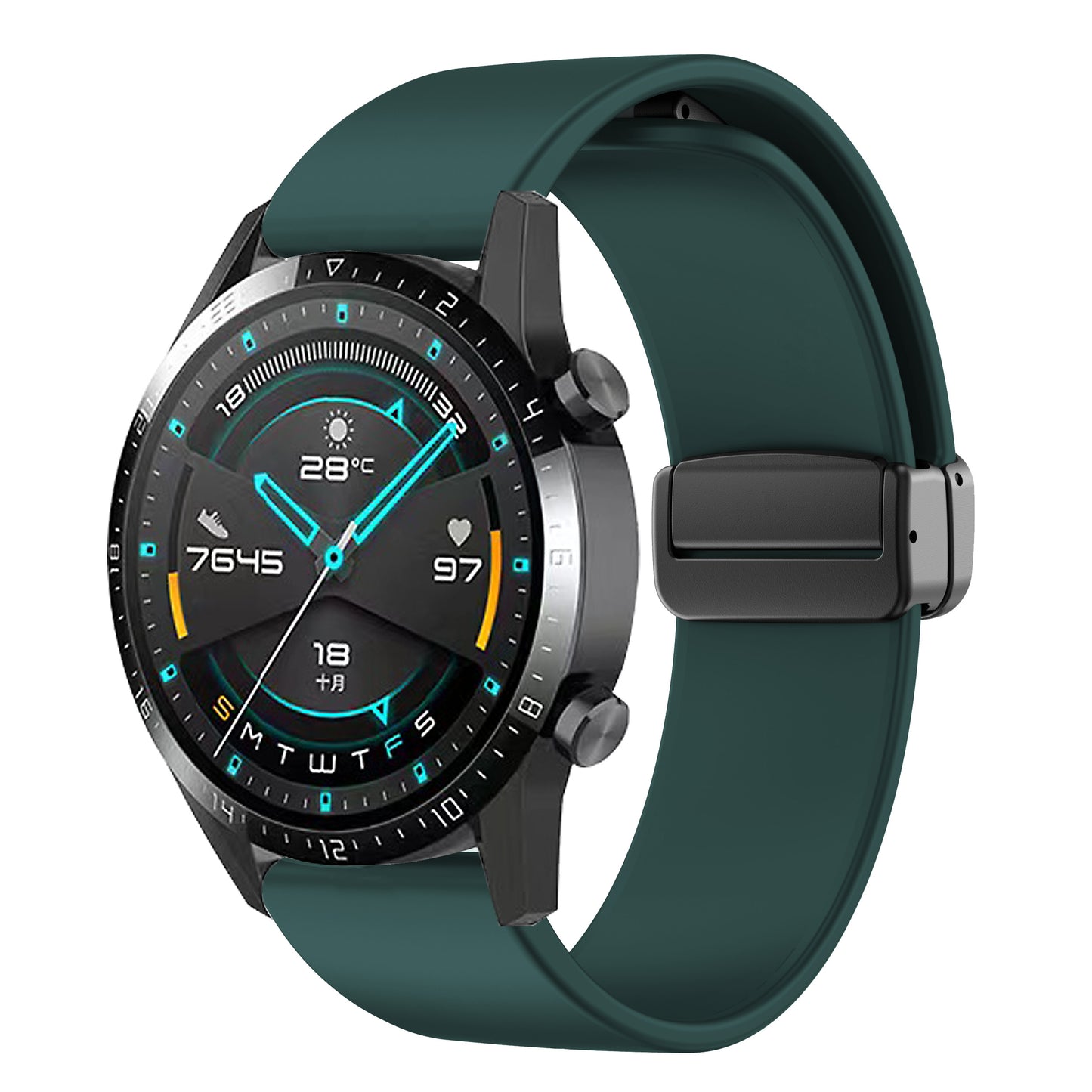 For Garmin Venu / Venu Sq / Venu Sq 2 /  Venu 2 Plus Watch Band 20mm Silicone Wrist Strap with Magnetic Folding Black Buckle