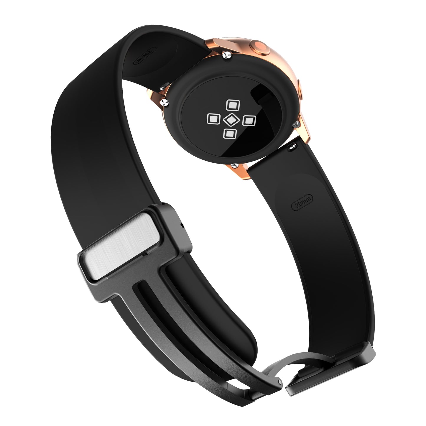 For Garmin Venu / Venu Sq / Venu Sq 2 /  Venu 2 Plus Watch Band 20mm Silicone Wrist Strap with Magnetic Folding Black Buckle