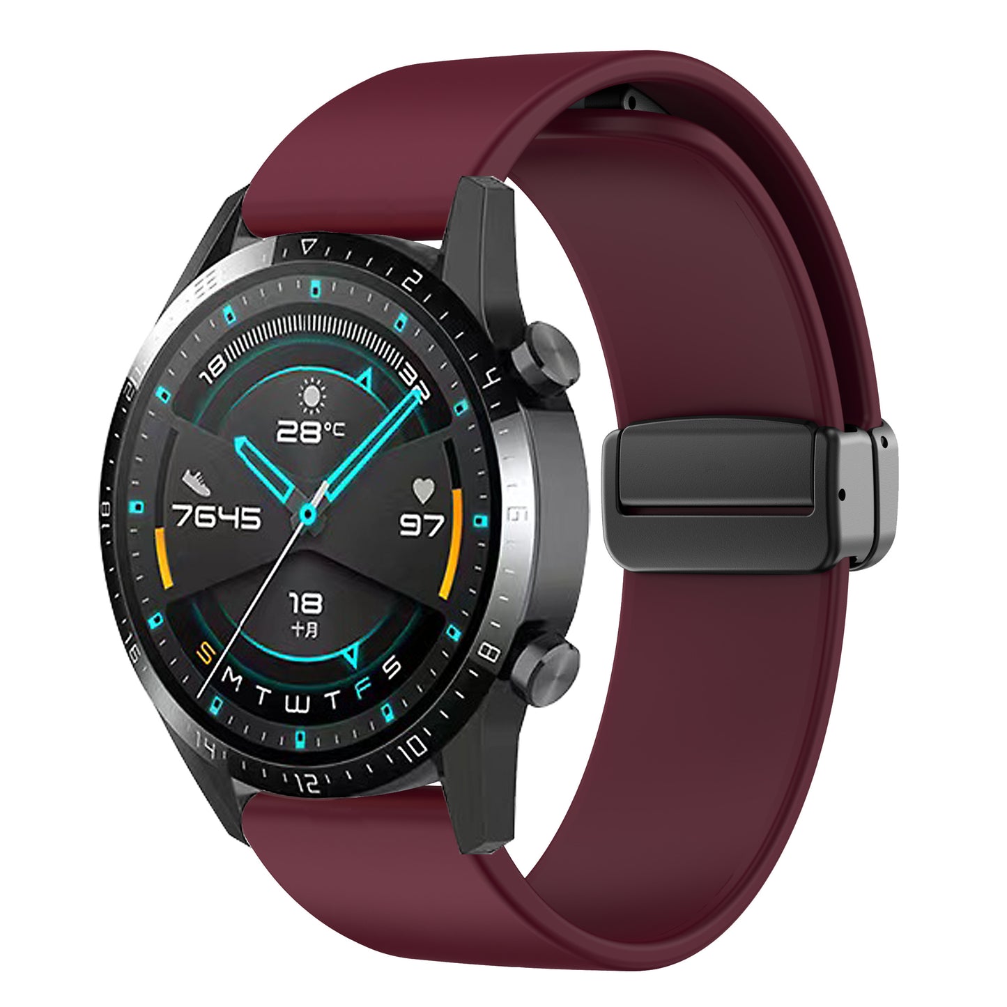 For Garmin Venu / Venu Sq / Venu Sq 2 /  Venu 2 Plus Watch Band 20mm Silicone Wrist Strap with Magnetic Folding Black Buckle