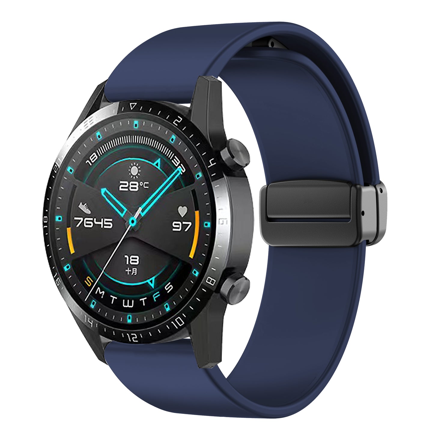 For Garmin Venu / Venu Sq / Venu Sq 2 /  Venu 2 Plus Watch Band 20mm Silicone Wrist Strap with Magnetic Folding Black Buckle