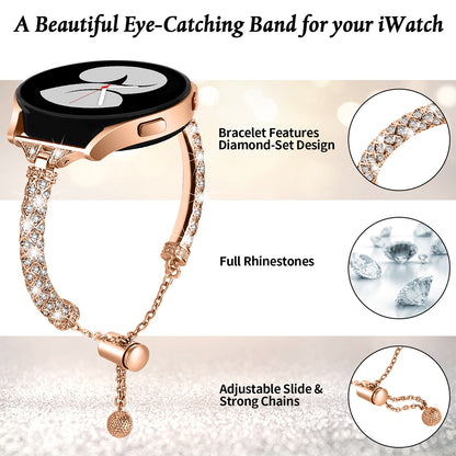 For Samsung Galaxy Watch Active / Watch Active2 44mm / Active2 40mm Rhinestone Jewelry Watch Strap 20mm Sliding Metal Wrist Band