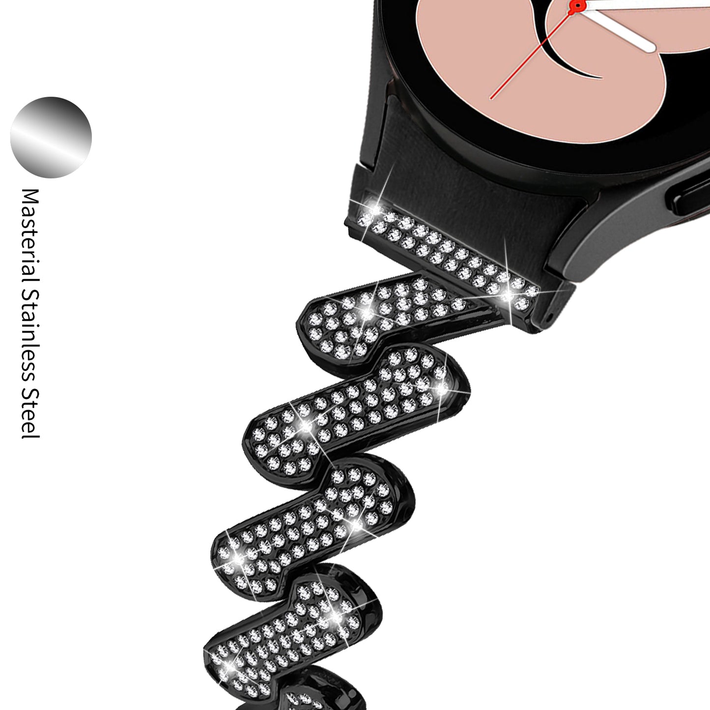 For Samsung Galaxy Watch4 40 / 44mm / Watch 5 40 / 44mm / Watch4 Classic 42 / 46mm Metal Rhinestone Watch Band with Connector