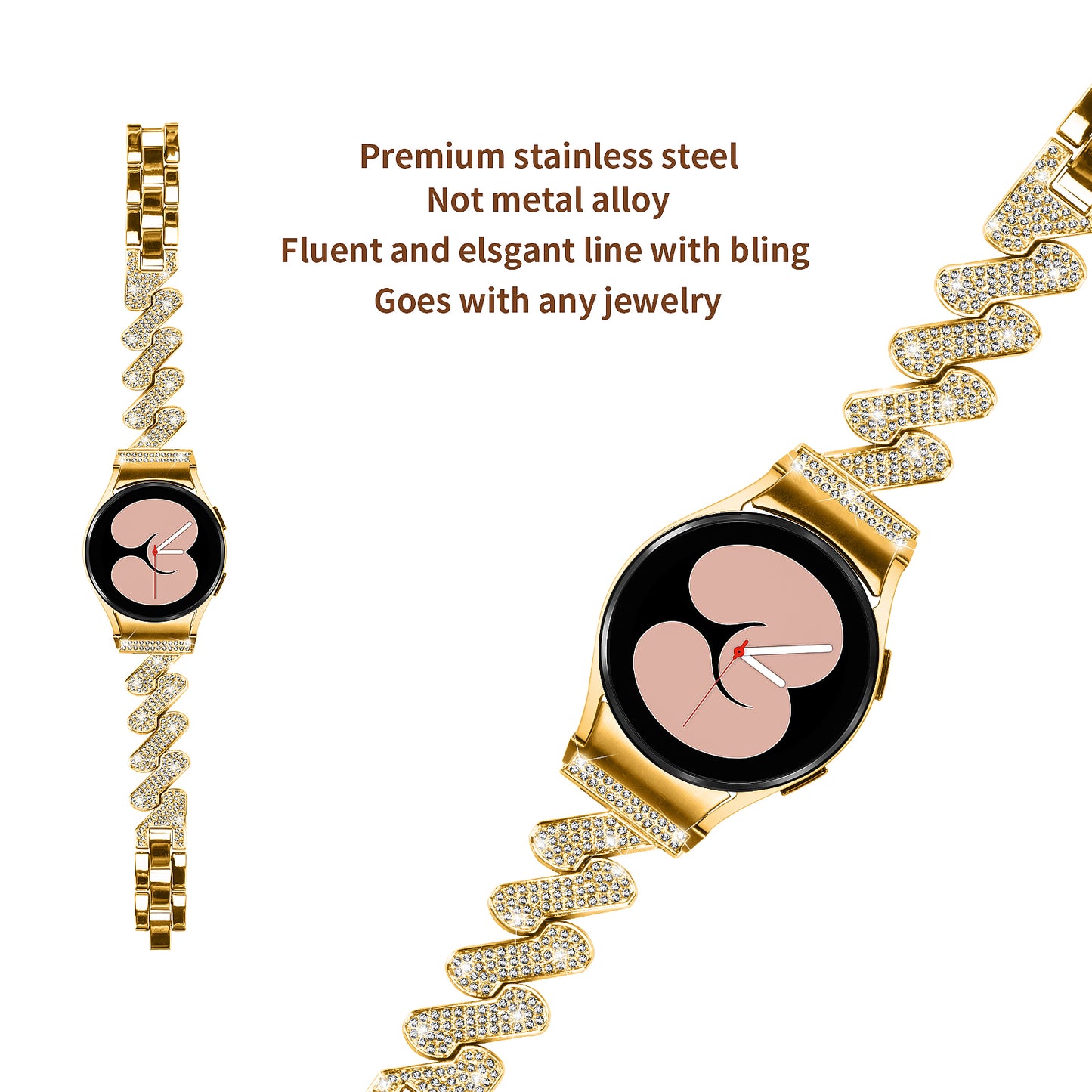 For Samsung Galaxy Watch4 40 / 44mm / Watch 5 40 / 44mm / Watch4 Classic 42 / 46mm Metal Rhinestone Watch Band with Connector