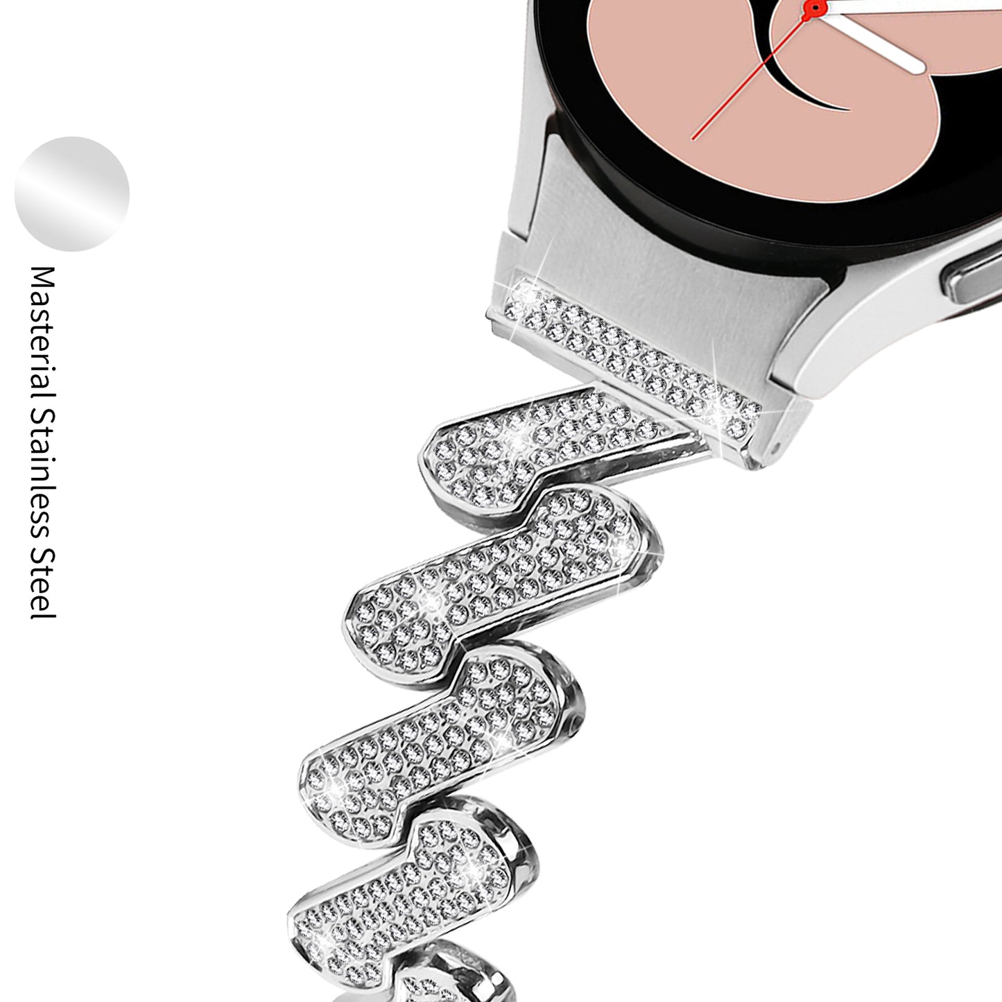 For Samsung Galaxy Watch4 40 / 44mm / Watch 5 40 / 44mm / Watch4 Classic 42 / 46mm Metal Rhinestone Watch Band with Connector