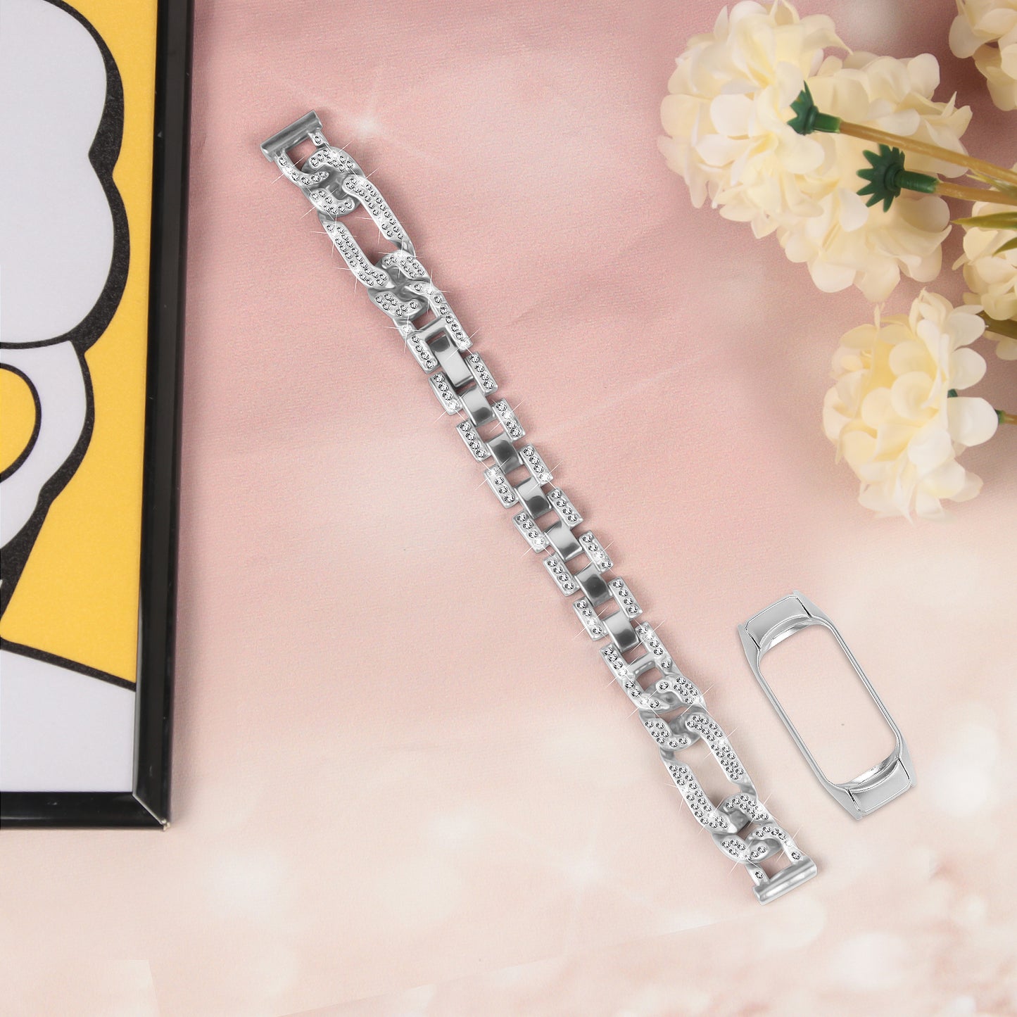 For Xiaomi Mi Band 7 Rhinestone Decor Alloy Watch Band with Watch Case