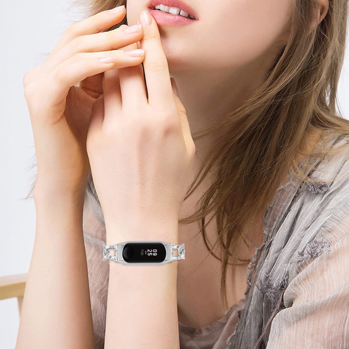 For Xiaomi Mi Band 7 Rhinestone Decor Alloy Watch Band with Watch Case