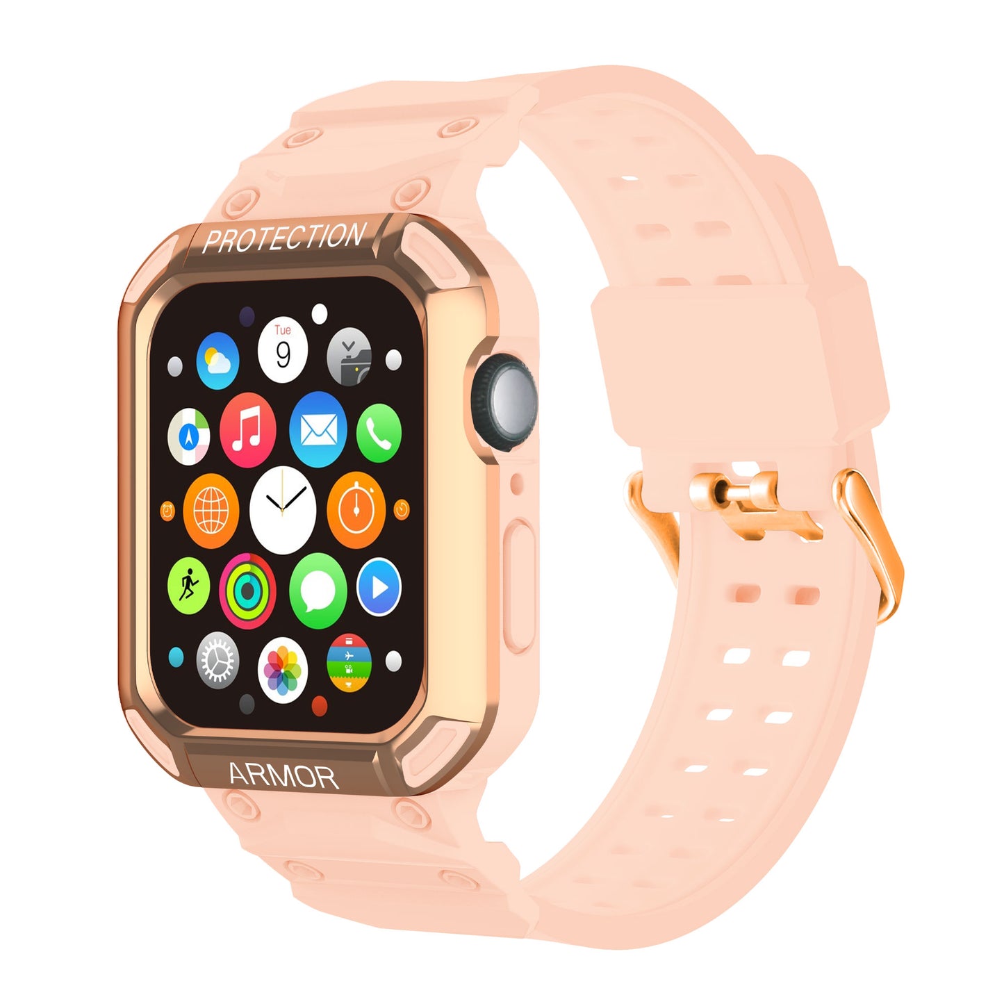For Apple Watch Series 8 / 7 45mm / 6 / 5 / 4 / SE / SE (2022) 44mm 2-in-1 TPU Watchband Watch Case with PC Top Cover