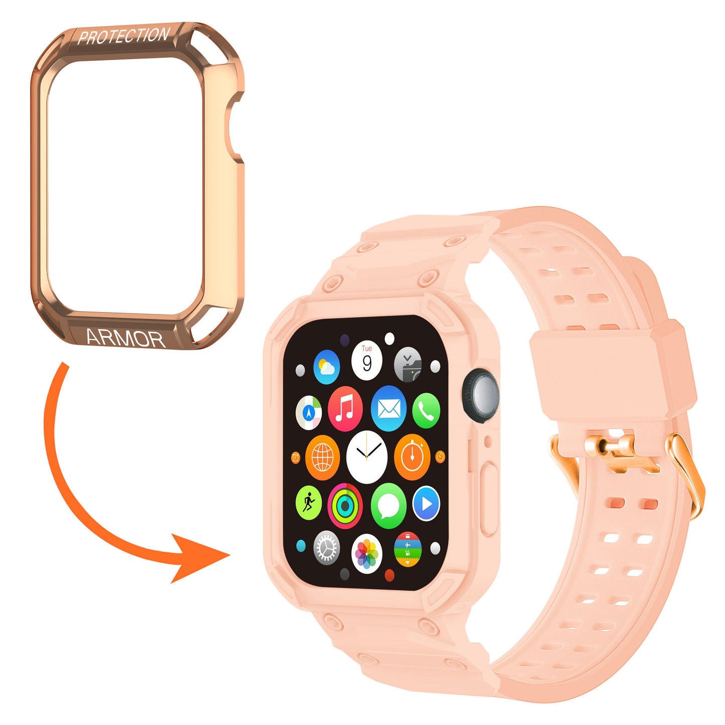 For Apple Watch Series 8 / 7 45mm / 6 / 5 / 4 / SE / SE (2022) 44mm 2-in-1 TPU Watchband Watch Case with PC Top Cover