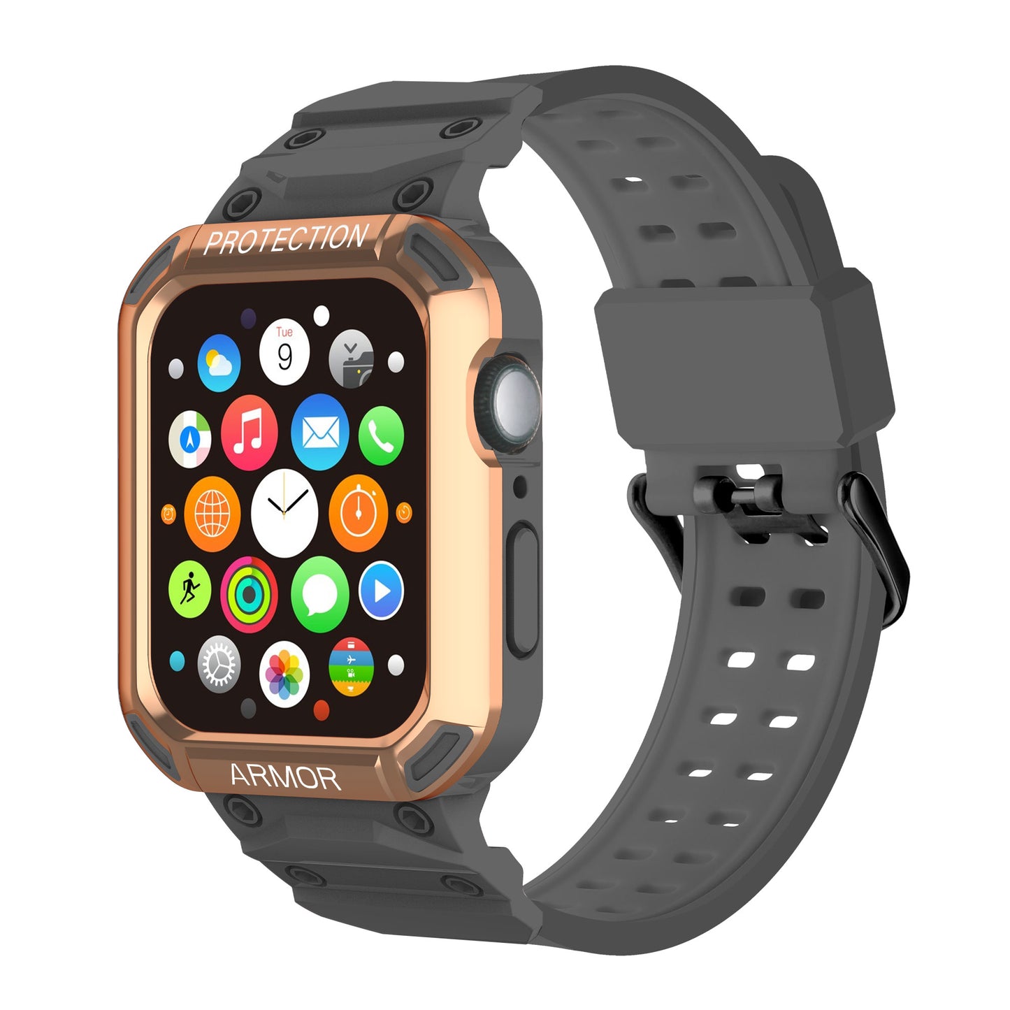 For Apple Watch Series 8 / 7 45mm / 6 / 5 / 4 / SE / SE (2022) 44mm 2-in-1 TPU Watchband Watch Case with PC Top Cover