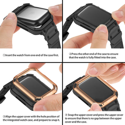 For Apple Watch Series 8 / 7 45mm / 6 / 5 / 4 / SE / SE (2022) 44mm 2-in-1 TPU Watchband Watch Case with PC Top Cover