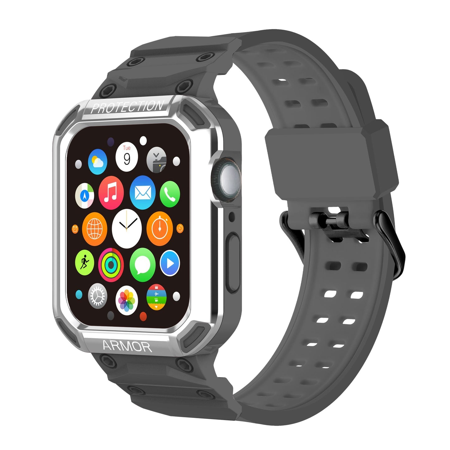 For Apple Watch Series 8 / 7 45mm / 6 / 5 / 4 / SE / SE (2022) 44mm 2-in-1 TPU Watchband Watch Case with PC Top Cover