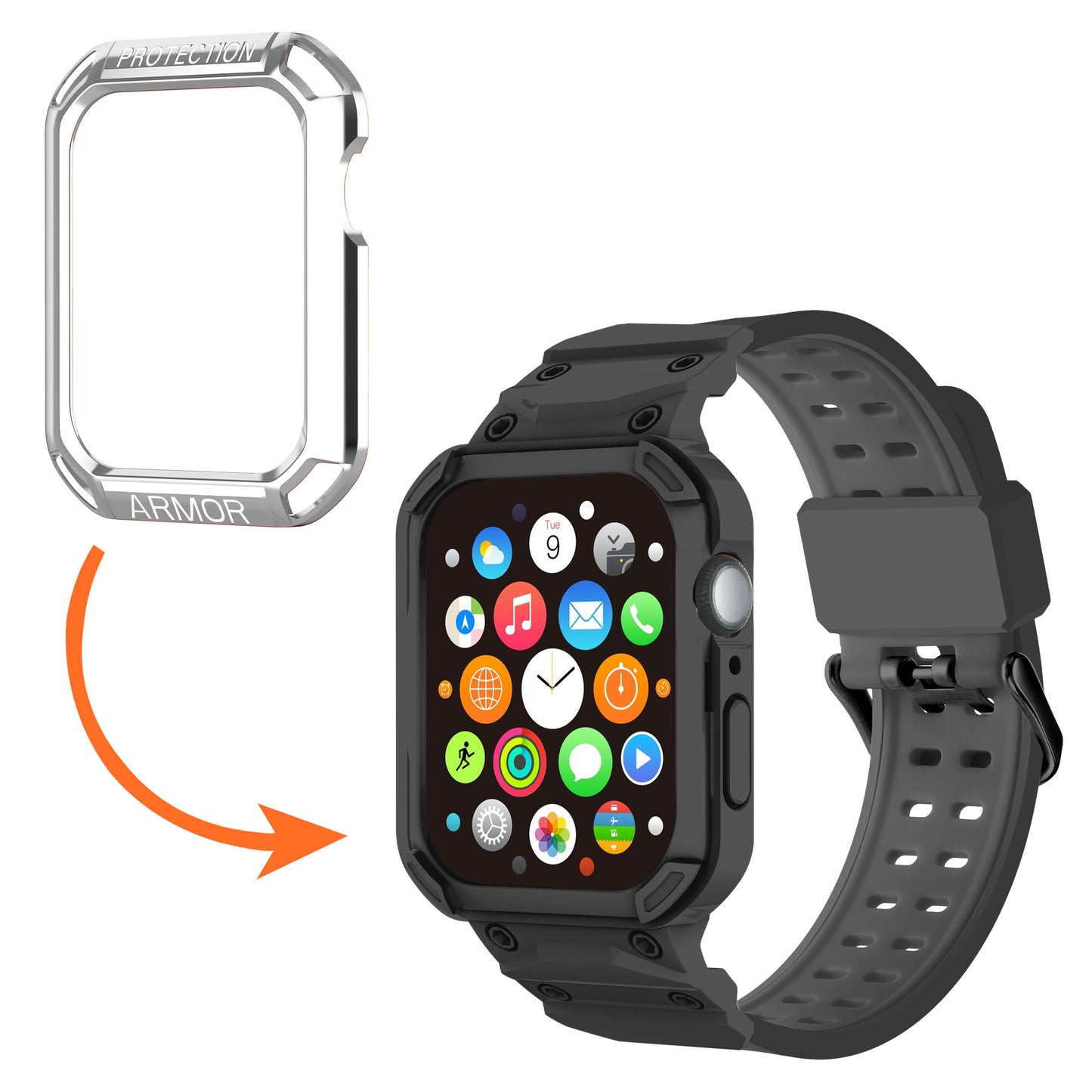 For Apple Watch Series 8 / 7 45mm / 6 / 5 / 4 / SE / SE (2022) 44mm 2-in-1 TPU Watchband Watch Case with PC Top Cover