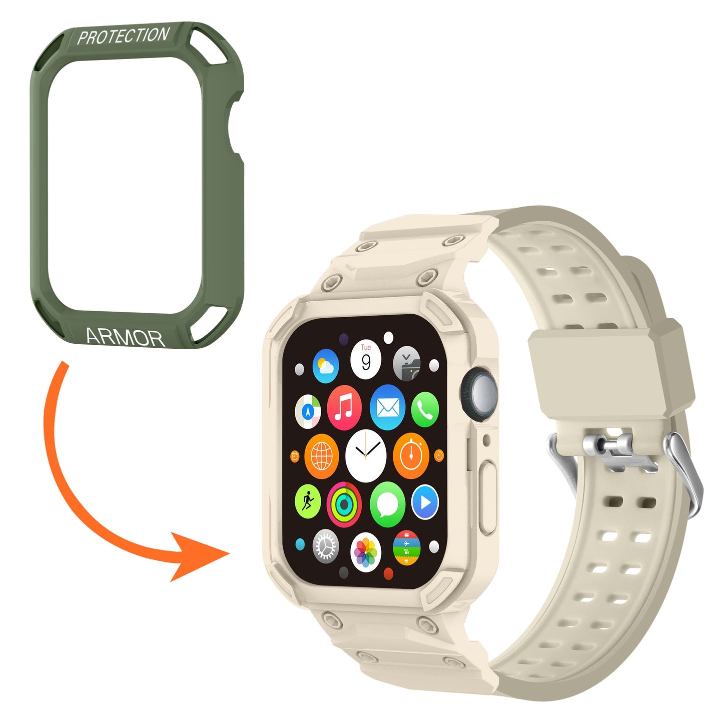 For Apple Watch Series 8 / 7 45mm / 6 / 5 / 4 / SE / SE (2022) 44mm 2-in-1 TPU Watchband Watch Case with PC Top Cover