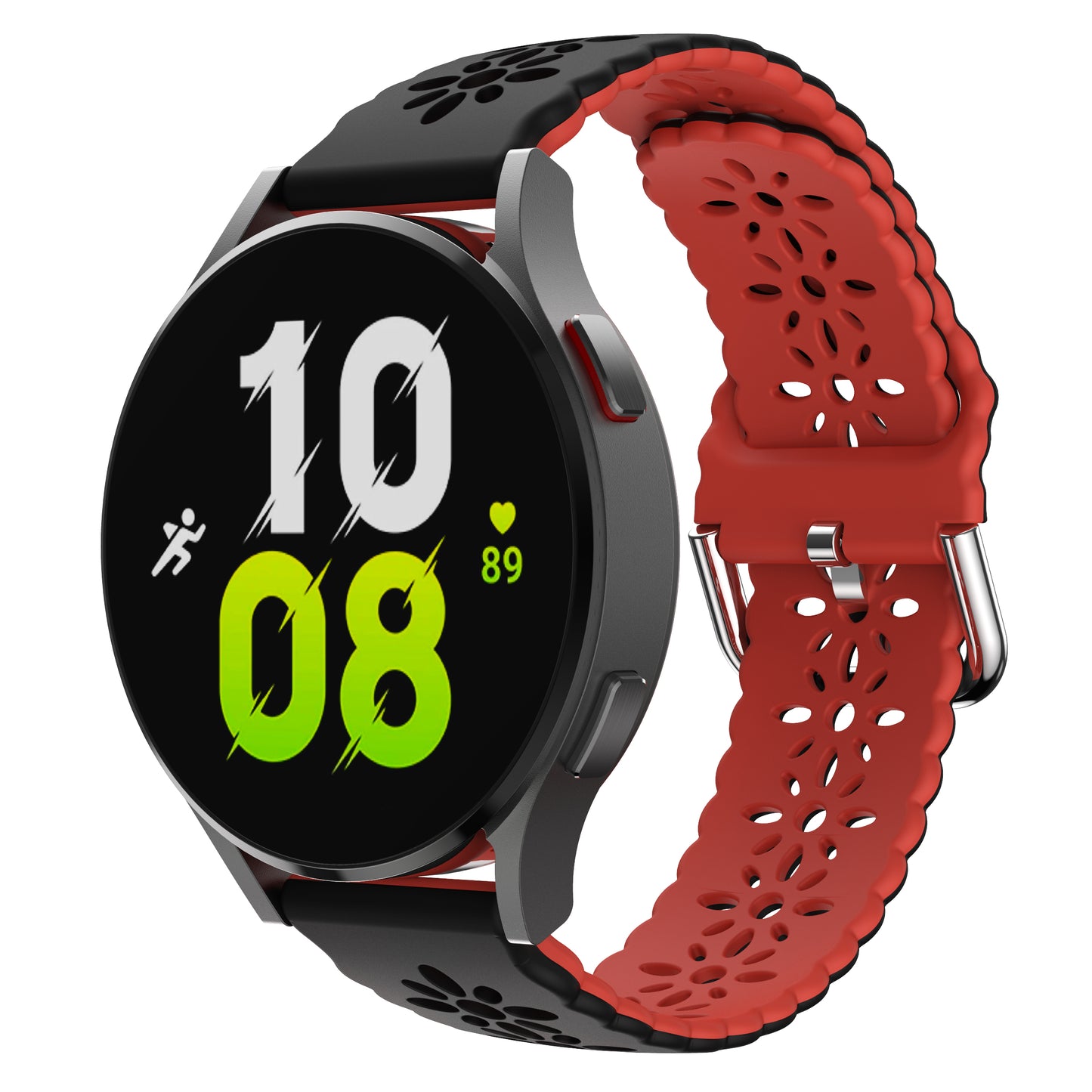 Hollow Plum Blossom Watch Band for Samsung Galaxy Watch6 / Watch6 Classic / Watch 5 / Watch 5 Pro / Watch4 / Watch4 Classic , 20mm Silicone Dual-color Strap