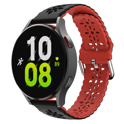 Hollow Plum Blossom Watch Band for Samsung Galaxy Watch6 / Watch6 Classic / Watch 5 / Watch 5 Pro / Watch4 / Watch4 Classic , 20mm Silicone Dual-color Strap