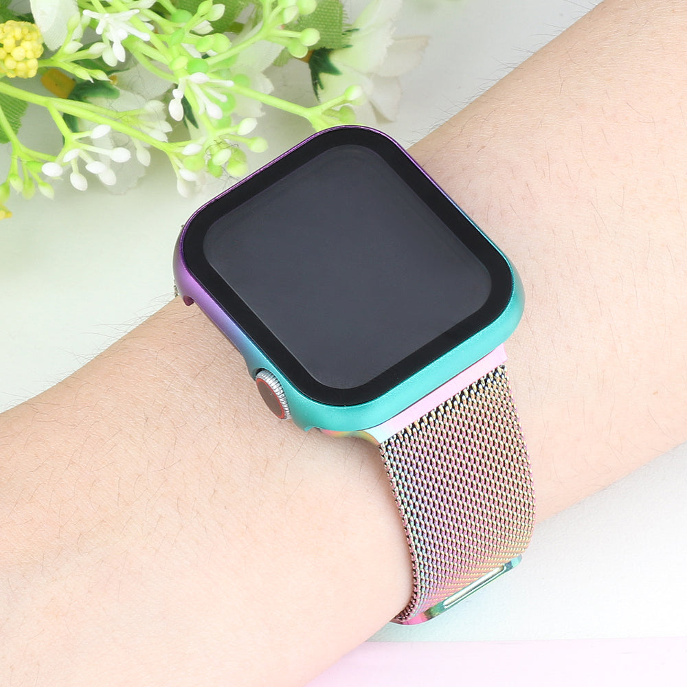 For Apple Watch Series 3 2 1 38mm Full Protection Metal Watch Case with Tempered Glass Screen Protector