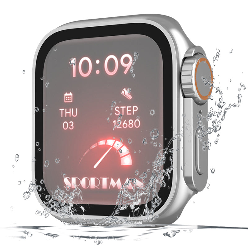 For Apple Watch Series 9 / 8 / 7 45mm Waterproof Hard PC Watch Case with Tempered Glass Screen Protector