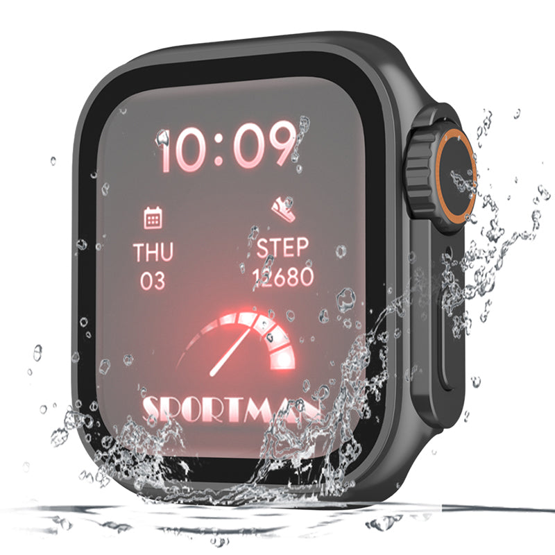 For Apple Watch Series 9 / 8 / 7 45mm Waterproof Hard PC Watch Case with Tempered Glass Screen Protector
